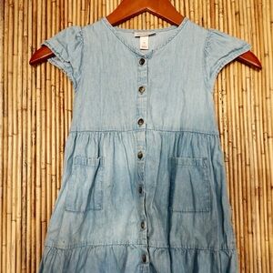 Cat & Jack Light Blue Denim Dress Button Up Western Cowgirl Cottagecore Ruffles
